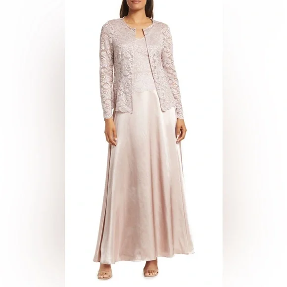 MARINA | Dresses | Nwt Marinablush Motherof The Bride Lace Satin Jacket Gown  Set | Poshmark